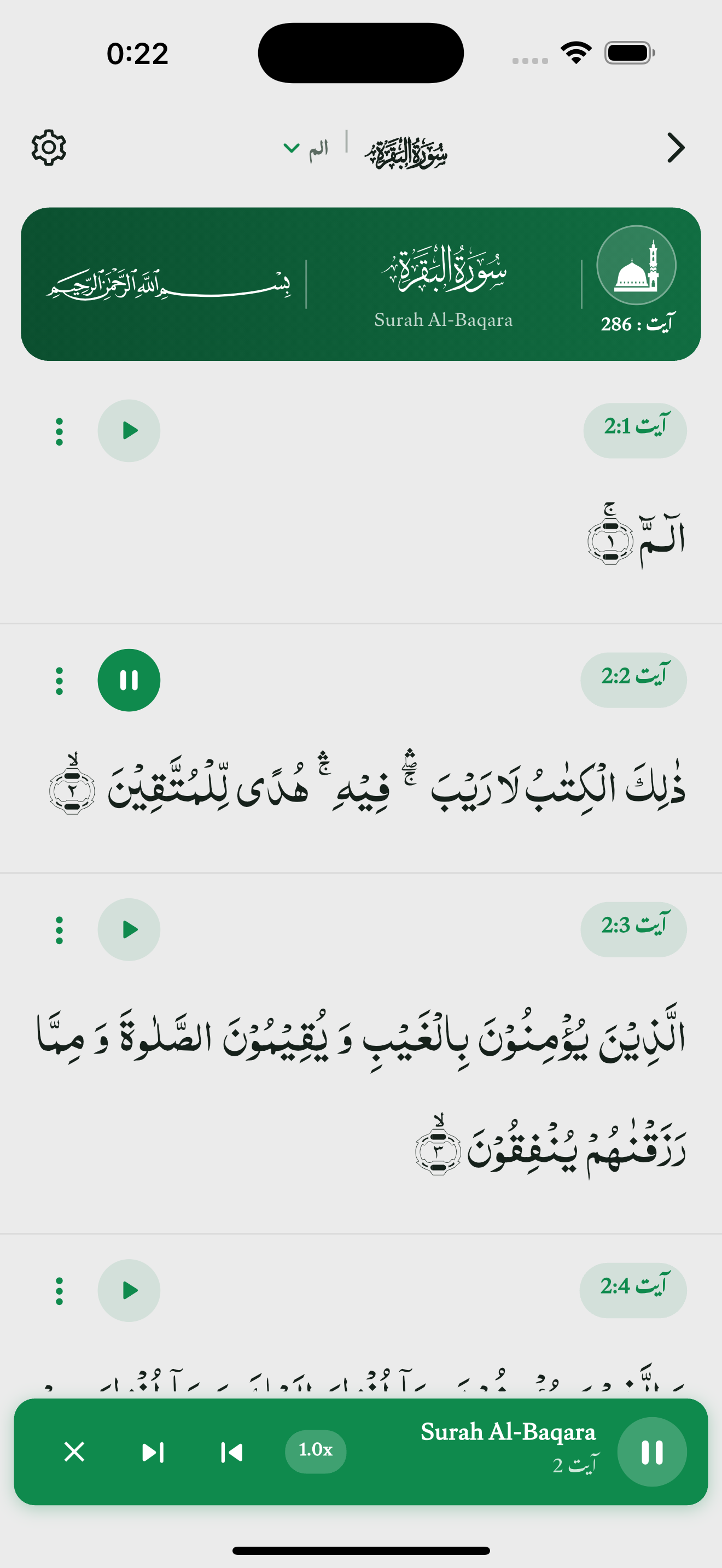 Quran reader with audio player